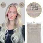 Before and After Wearing Silver Seamless Clip In Hair Pads, 10cm Wide Piece