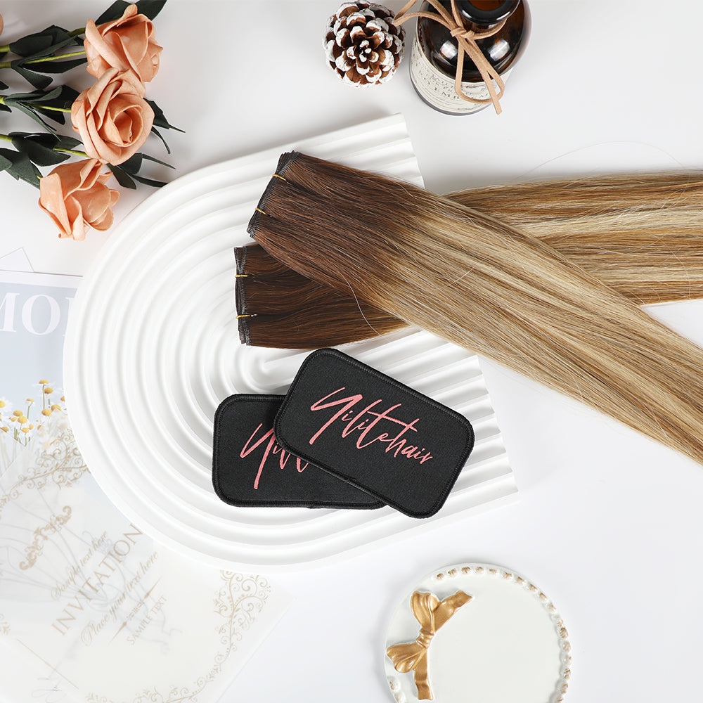 (#P6/613/T4) Brown to Blonde BalayageGenius Wefts and Hair Sectioning Pads 2Pcs 