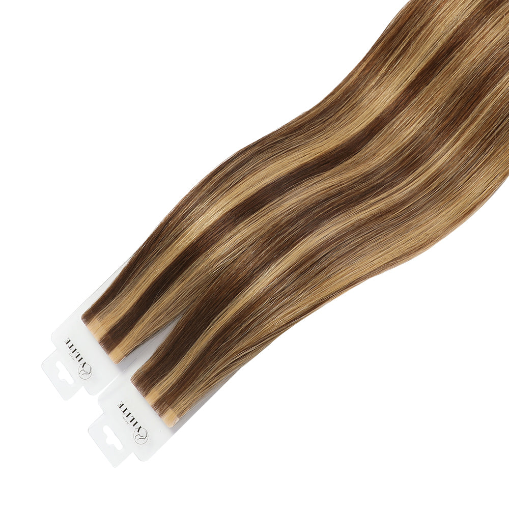YiliteVip (#P4/27) Caramel Blonde Balayage Invisible Tape In Extensions 20Pcs