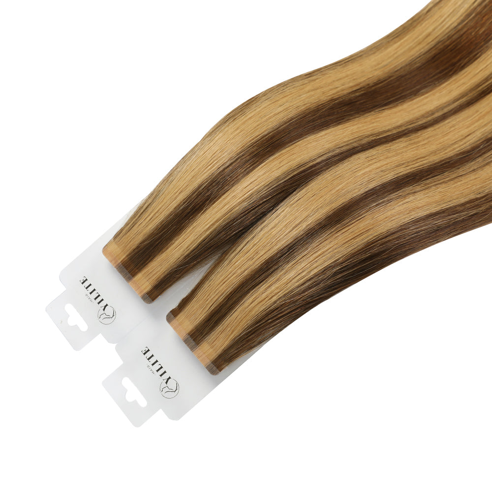 YiliteVip (#P4/27) Caramel Blonde Balayage Mini Tape In Hair Extensions 20Pcs