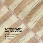 YiliteVip (#P18/613) Ash Blonde Highlights Butterfly Weft Hair Extensions