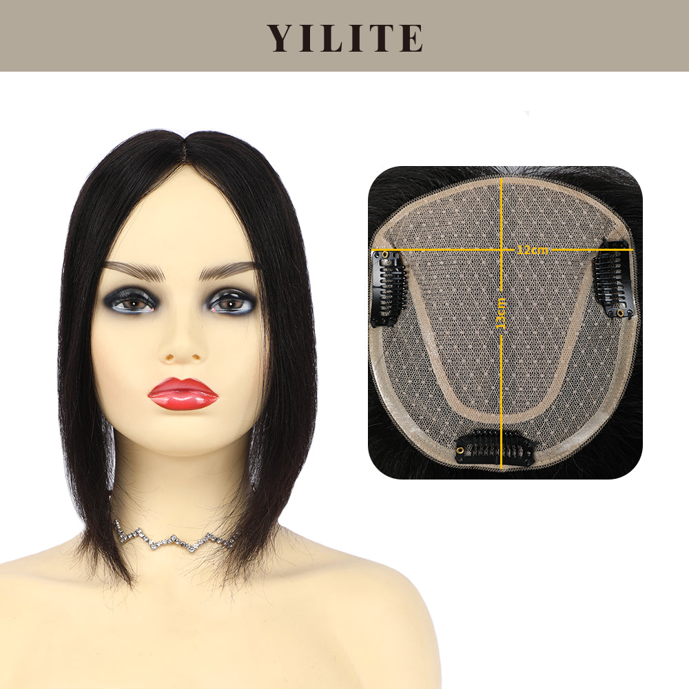 (#1) Jet Black Hair Toppers with 12×13 Mono Silk Base