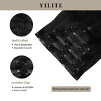 Seamless Clip Ins 7Pcs with Front View Thumbnail and Close-Up of Clips (#1) Jet Black