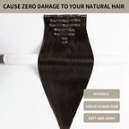(#2) Darkest Brown Seamless Clip-In Extensions with Invisible Clips, Virgin Human Hair