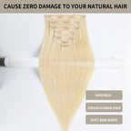 (#60) Platinum Blonde Seamless Clip-In Extensions with Invisible Clips, Virgin Human Hair