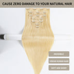 (#613) Bleach Blonde Seamless Clip-In Extensions with Invisible Clips, Virgin Human Hair