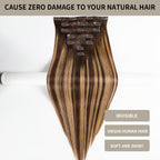 (#P4/27/T4) Seamless Clip-In Extensions with Invisible Clips, Virgin Human Hair