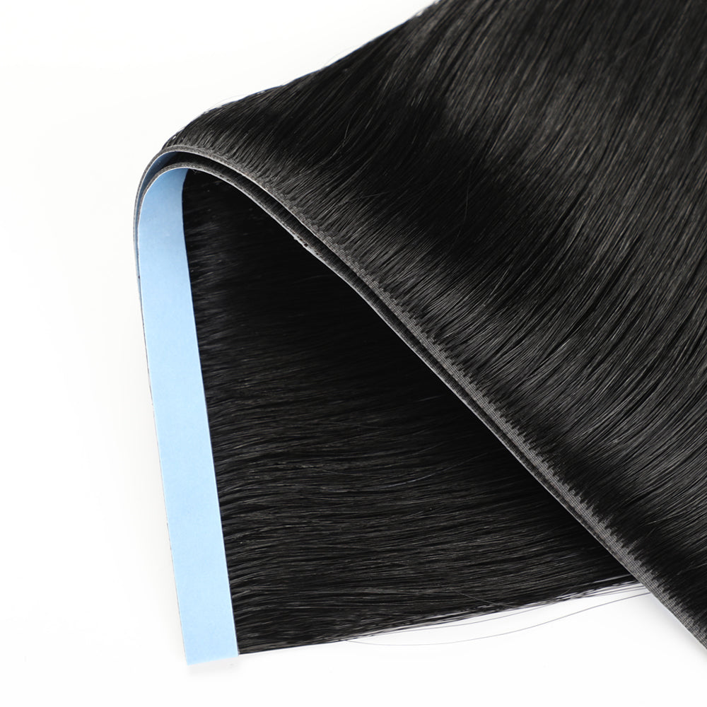 Zoomed View of (#1) Jet Black Tape Weft Hair Extensions