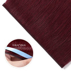 Close-up of (#99J) Burgundy Tape Weft Hair Extensions