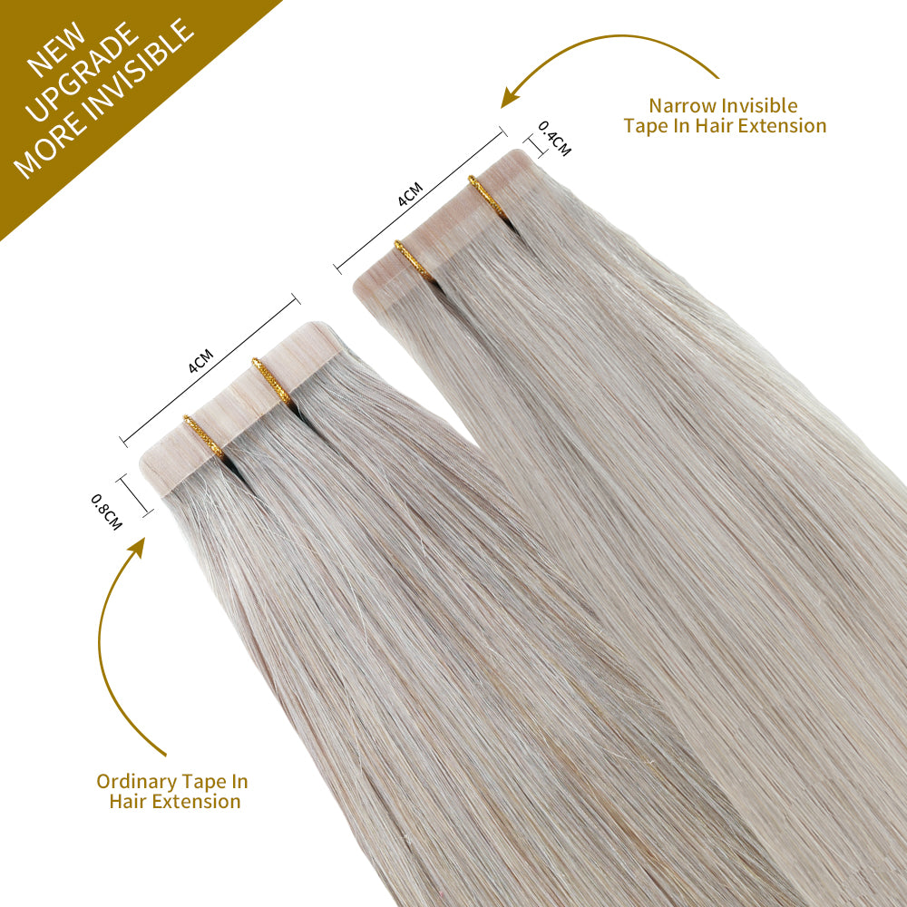 Comparison of Silver Narrow Mini Tape In Hair Extensions vs Ordinary Tape In Extensions  