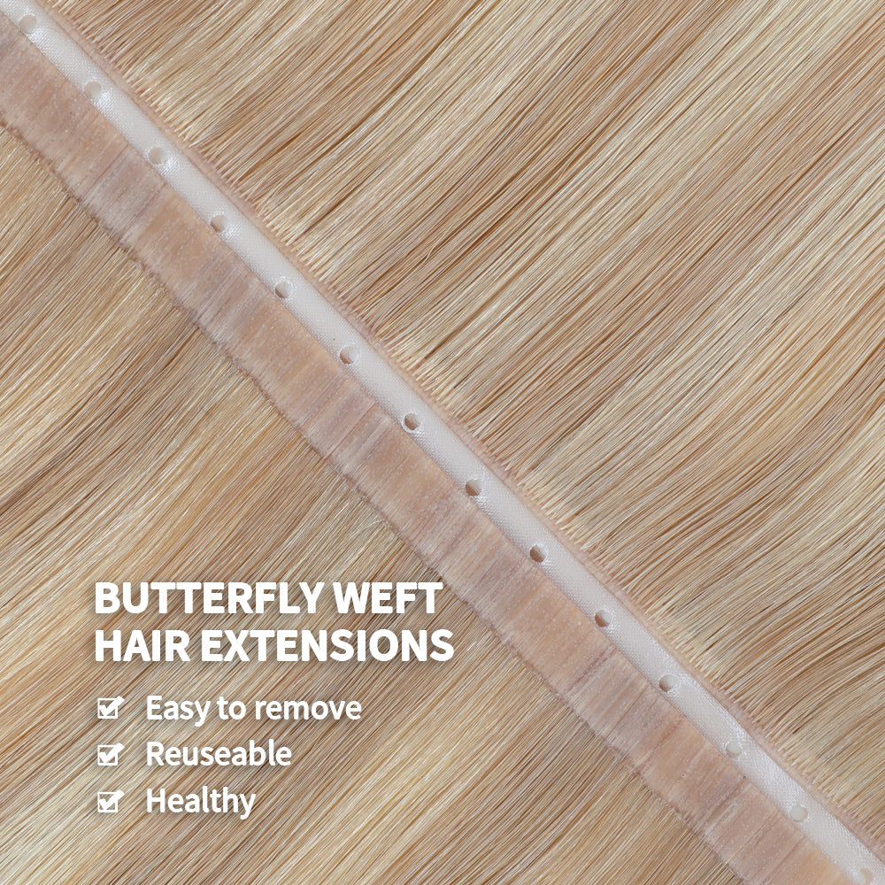 YiliteVip (#T18/P18/613) Ash Blonde Balayage Butterfly Weft Hair Extensions