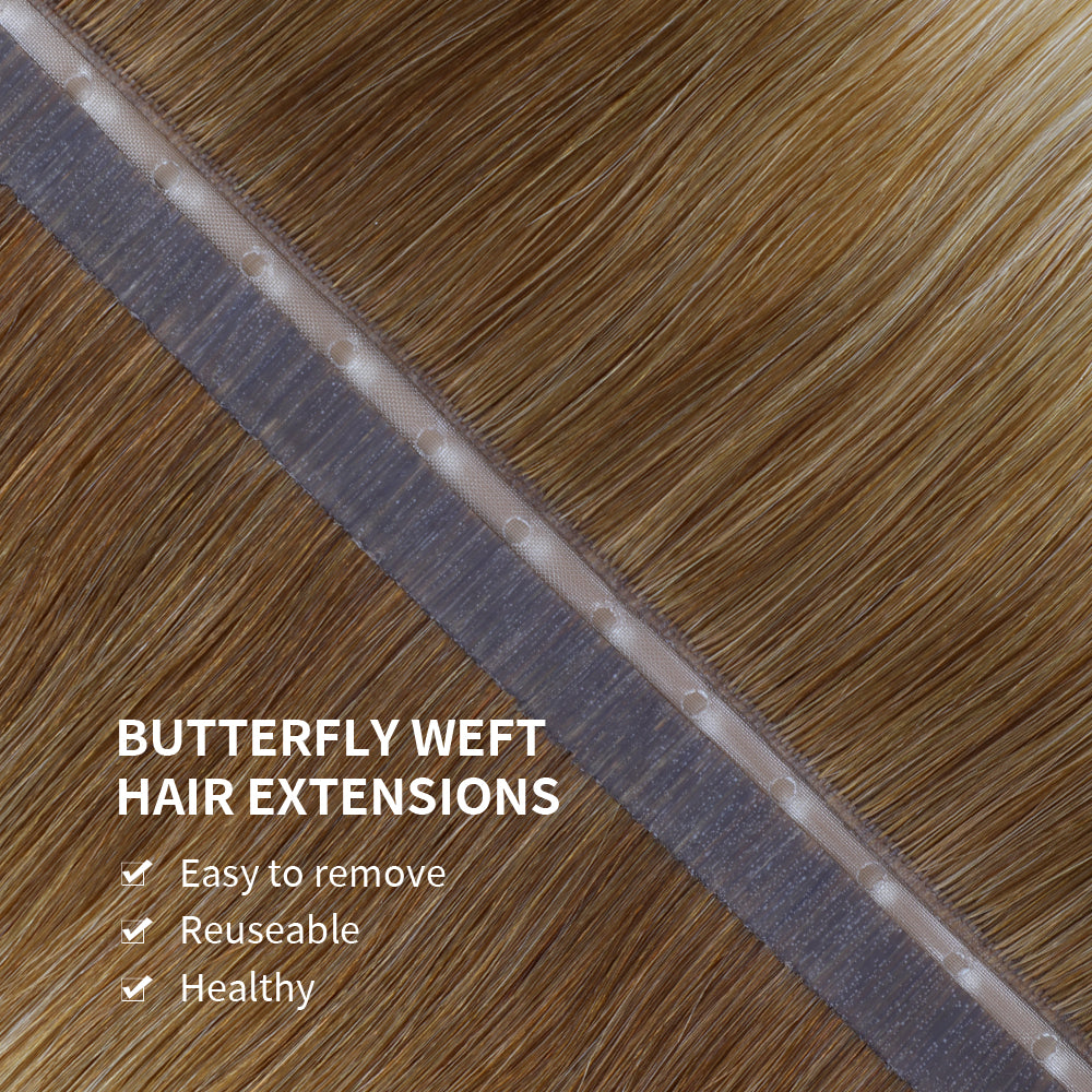 YiliteVip (#T8/60) Light Brown to Platinum Blonde Butterfly Weft Hair Extensions