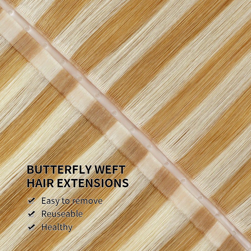 YiliteVip (#P27/613) Strawberry Blonde Bleach Blonde Butterfly Weft Hair Extensions