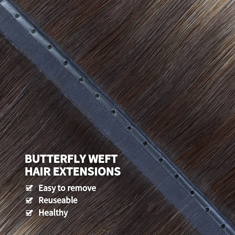 YiliteVip (#T2/P18/60) Darkest Brown with Ash Blonde Balayage Butterfly Weft Hair Extensions