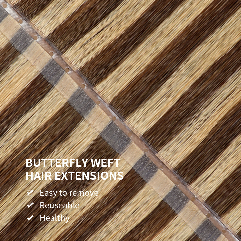 YiliteVip (#P4/27) Caramel Blonde Balayage Butterfly Weft Hair Extensions