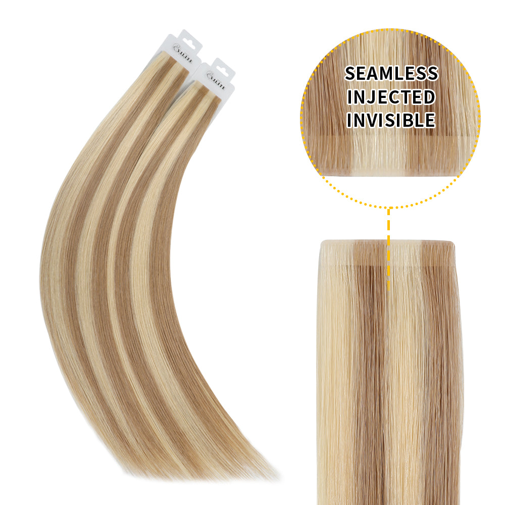 YiliteVip (#P18/613) Ash Blonde Highlights Invisible Tape In Extensions 20Pcs