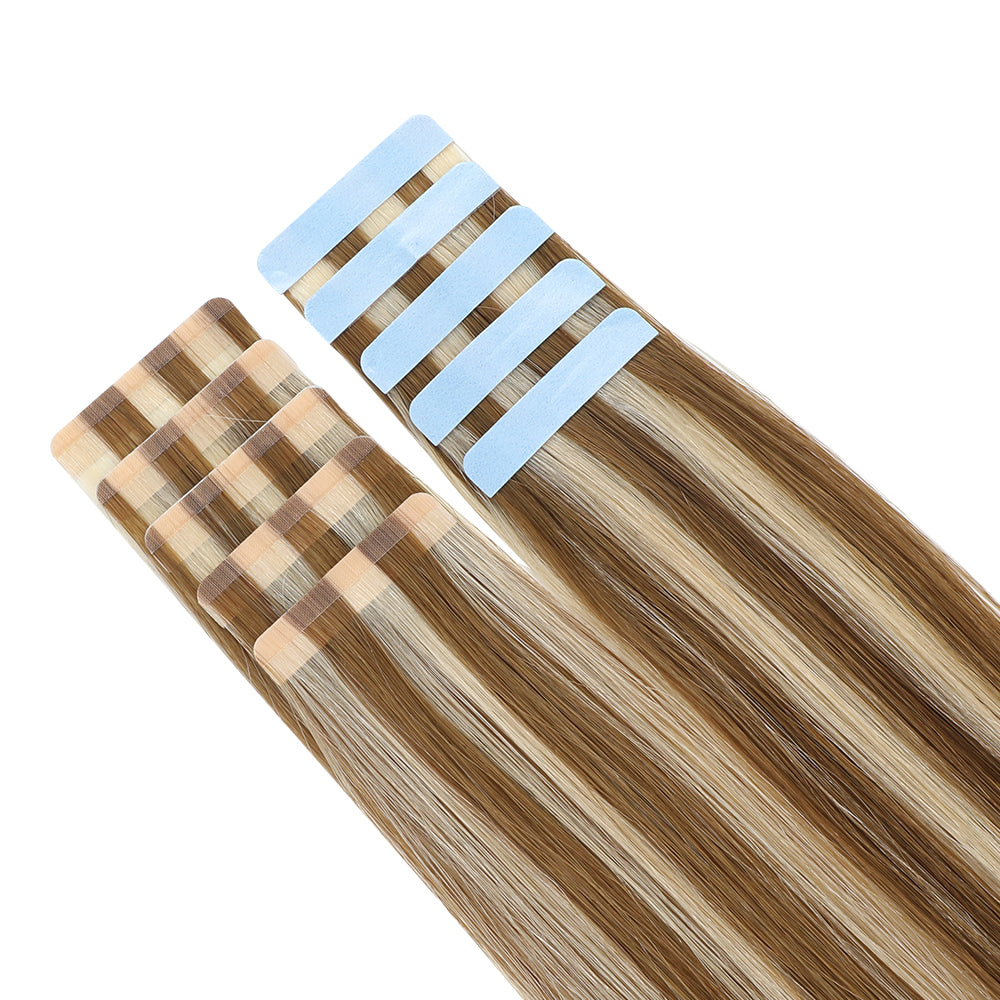 YiliteVip (#P6/613) Chestnut Brown Balayage Mini Tape In Hair Extensions 20Pcs