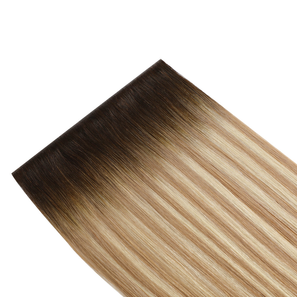 (#T2/P18/60) Darkest Brown with Ash Blonde Balayage Tape Weft Hair Extensions