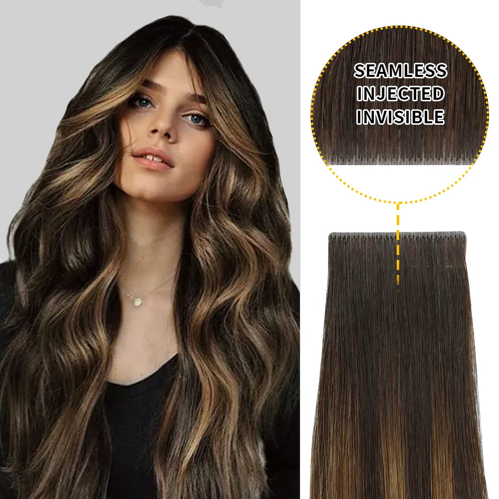 YiliteVip (#P2/6/T2) Darkest Brown Balayage Invisible Tape In Extensions 20Pcs