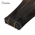 Close-up of (#P1B/6/T1B) Natural Black Balayage Narrow Mini Tape In Hair Extensions 