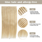 Details of (#P18/613) Ash Blonde Highlights Tape Weft: Seamless Tape, Virgin Hair, Thick Ends