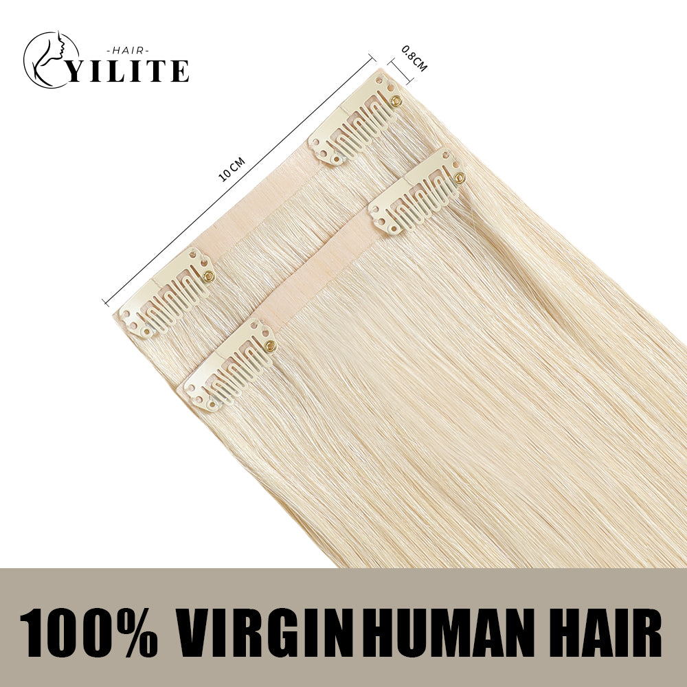Back View of 2 Clip In Hair Pads with 2 Clips Each, Virgin Human Hair In Color (#60) Platinum Blonde