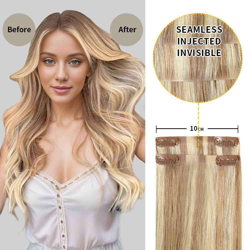 Before and After Wearing (#P18/613) Seamless Clip In Hair Pads, 10cm Wide Piece