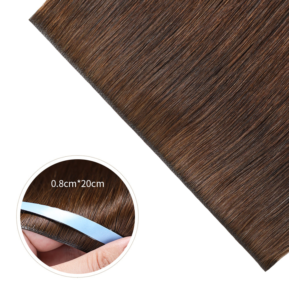 Close-up of (#4) Chocolate Brown Tape Weft Hair Extensions