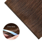 Close-up of (#4) Chocolate Brown Tape Weft Hair Extensions