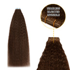 (#4) Chocolate Brown Kinky Straight Invisible Tape Ins 20Pcs