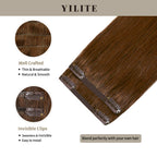 Clip In Hair Pads (2 Pieces) with Front View Thumbnail and Close-up of Clips (#6) Chestnut Brown