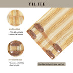 Clip In Hair Pads (2 Pieces) with Front View Thumbnail and Close-up of Clips (#P27/613)