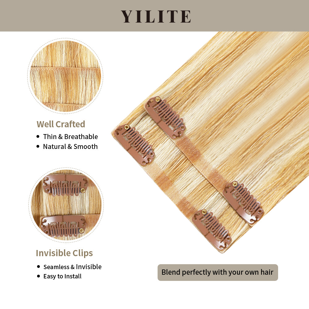 Clip In Hair Pads (2 Pieces) with Front View Thumbnail and Close-up of Clips (#P27/613)