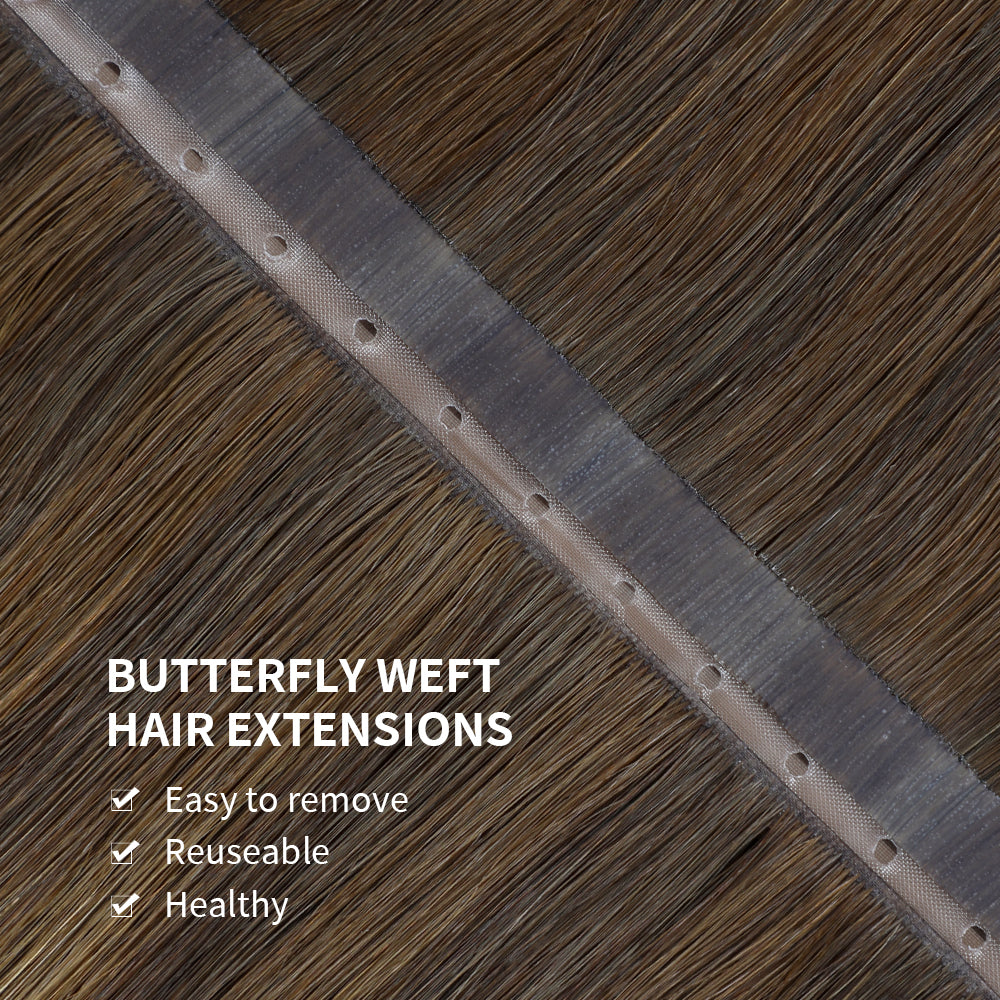 YiliteVip (#P4/27/T4) Chocolate Brown to Caramel Blonde Butterfly Weft Hair Extensions