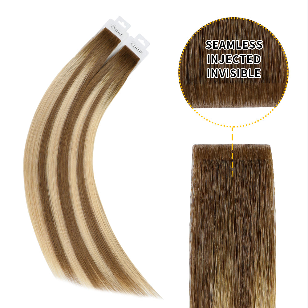 YiliteVip (#P6/613/T4) Brown to Blonde Balayage Invisible Tape In Extensions 20Pcs