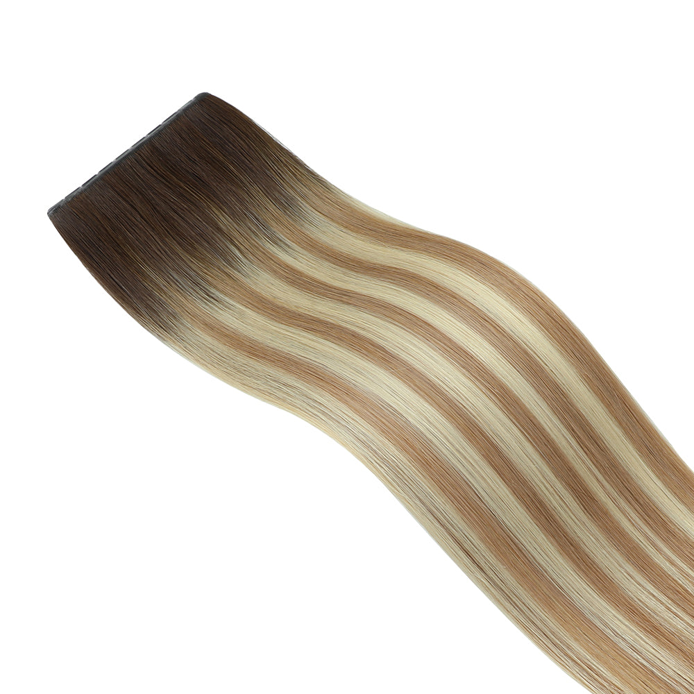 YiliteVip (#T2/P18/60) Darkest Brown with Ash Blonde Balayage Butterfly Weft Hair Extensions