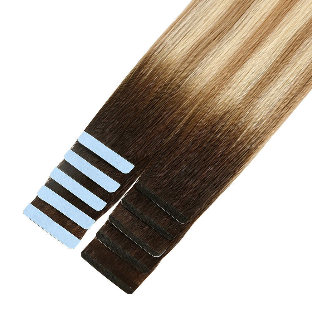 YiliteVip (#T2/P18/60) Darkest Brown with Ash Blonde Balayage Mini Tape In Hair Extensions 20Pcs