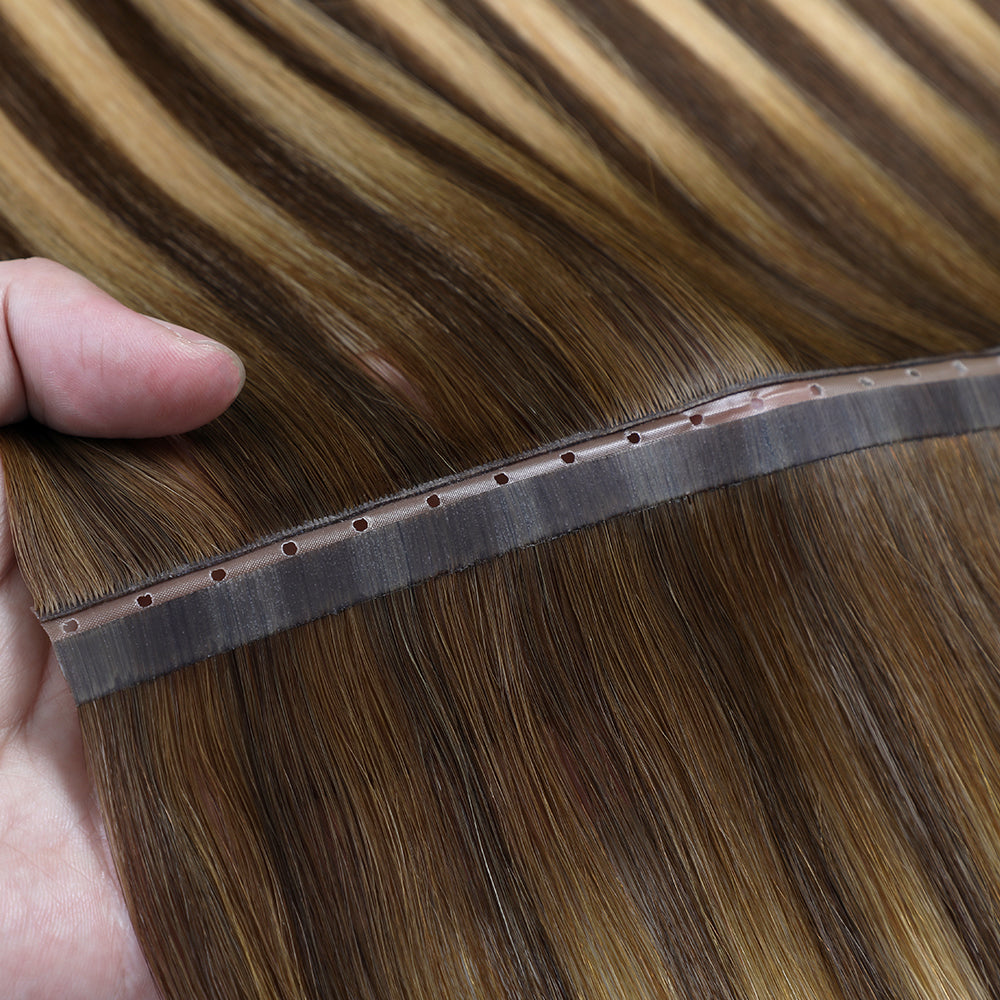 YiliteVip (#P4/27/T4) Chocolate Brown to Caramel Blonde Butterfly Weft Hair Extensions