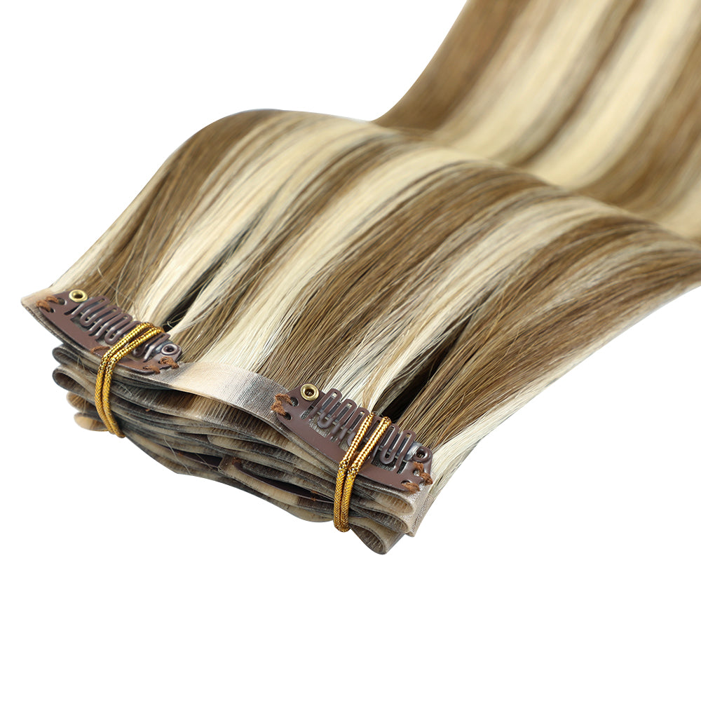 YiliteVip (#P6/613) Chestnut Brown Balayage Seamless Clip Ins 7Pcs