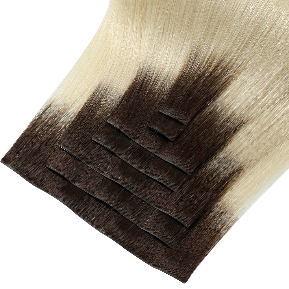 YiliteVip (#T2/60) Darkest Brown to Platinum Blonde Seamless Clip Ins 7Pcs