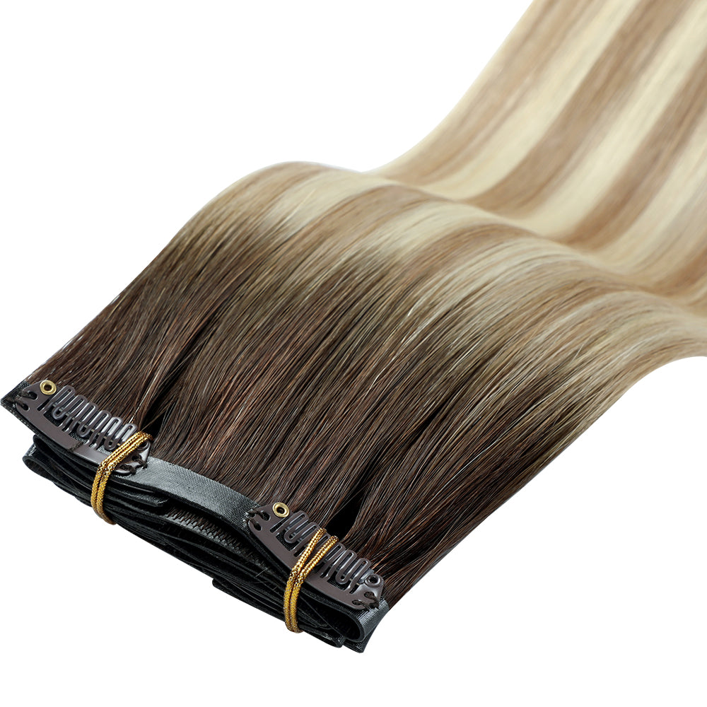 YiliteVip (#T2/P18/60) Darkest Brown with Ash Blonde Balayage Seamless Clip Ins 7Pcs