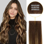 YiliteVip (#P4/27/T4) Chocolate Brown to Caramel Blonde Invisible Tape In Extensions 20Pcs
