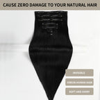 (#1) Jet Black Seamless Clip-In Extensions with Invisible Clips, Virgin Human Hair