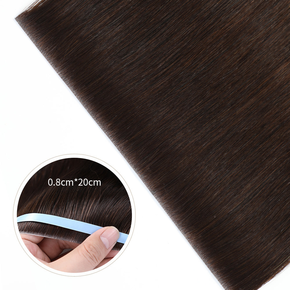 Close-up of (#2) Darkest Brown Tape Weft Hair Extensions
