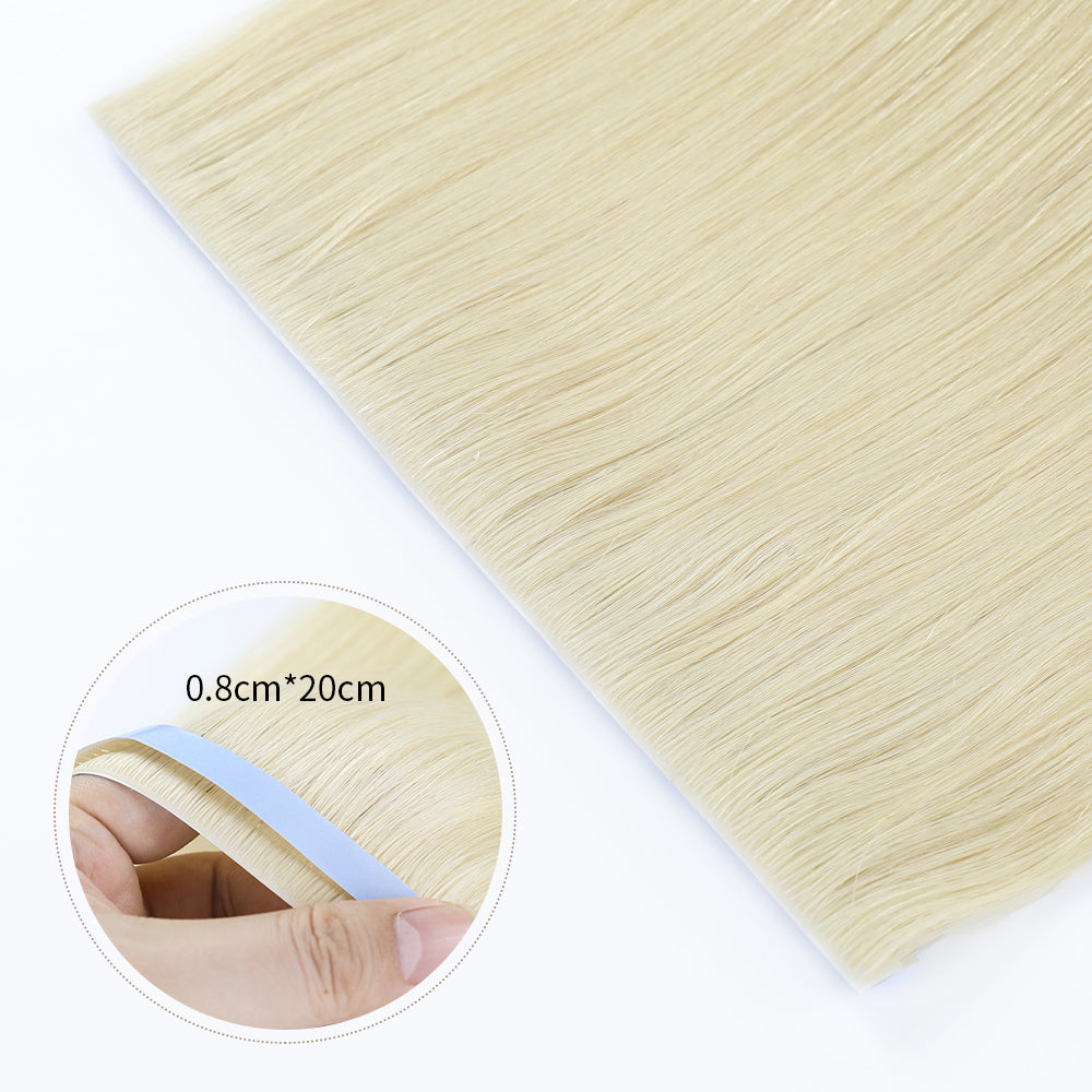 Close-up of (#60) Platinum Blonde Tape Weft Hair Extensions