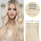 Before and After Wearing (#60) Platinum Blonde Seamless Clip In Hair Pads, 10cm Wide Piece