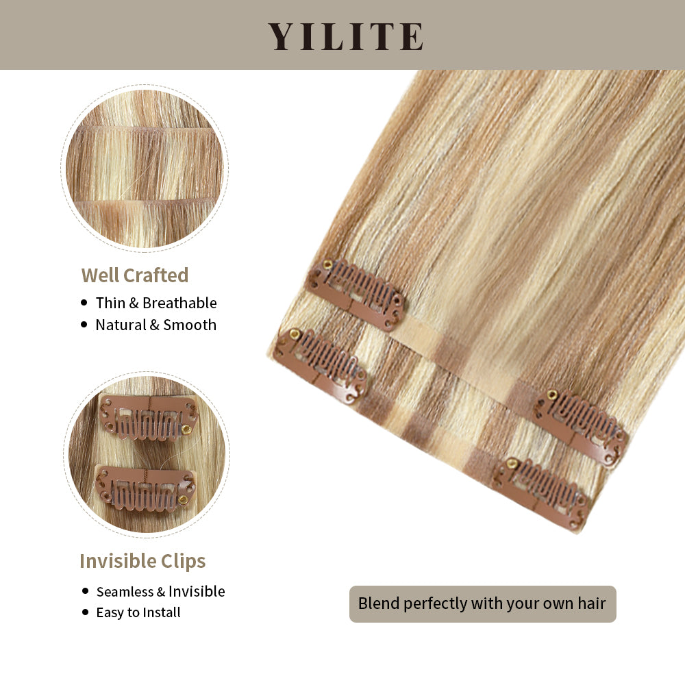 Clip In Hair Pads (2 Pieces) with Front View Thumbnail and Close-up of Clips (#P18/613)