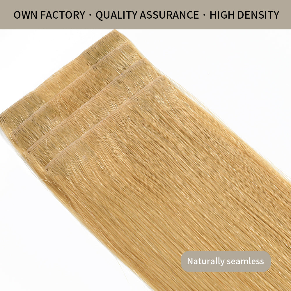 Front View of 2 Seamless Clip In Hair Pads (#27) Strawberry Blonde 