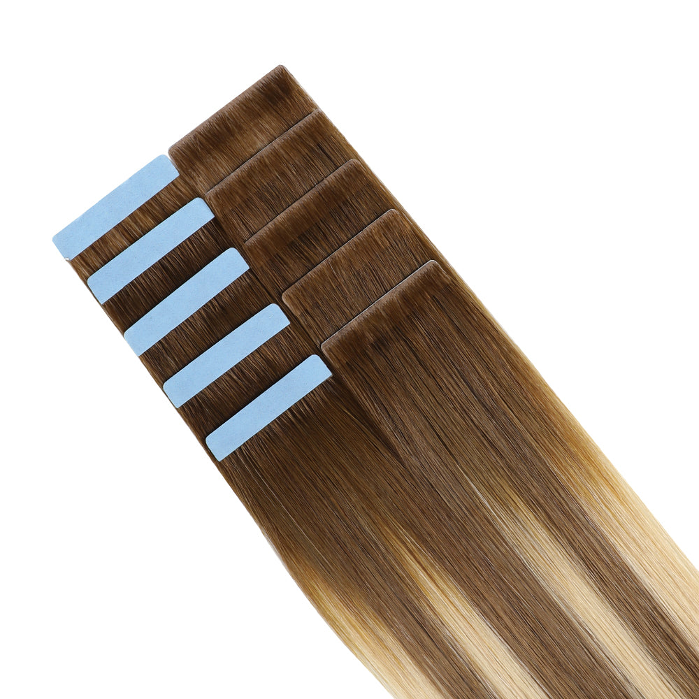 YiliteVip (#P6/613/T4) Brown to Blonde Balayage Invisible Tape In Extensions 20Pcs