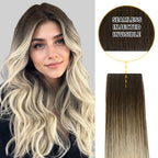 YiliteVip (#T2/60) Darkest Brown to Platinum Blonde Invisible Tape In Extensions 20Pcs